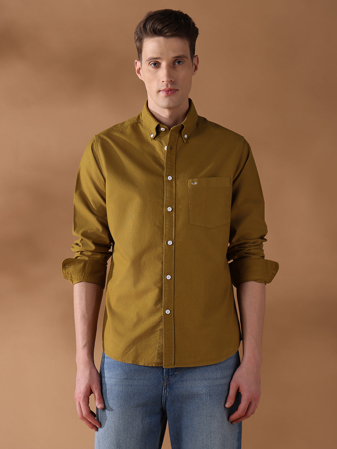 Mustard Regular Fit Solid Casual Shirt for Men (AUREO)
