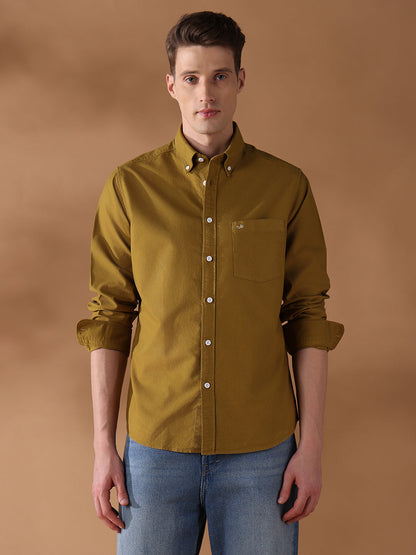 Mustard Regular Fit Solid Casual Shirt for Men (AUREO)
