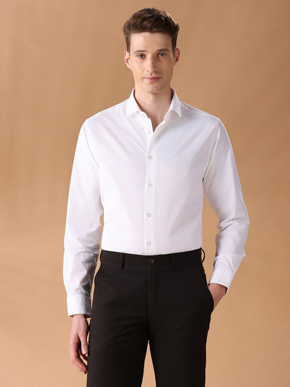 White Regular Fit Stripes Formal Shirt for Men (LEANA)