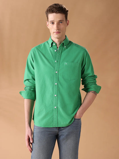 Green Regular Fit Solid Casual Shirt for Men (MAELO)