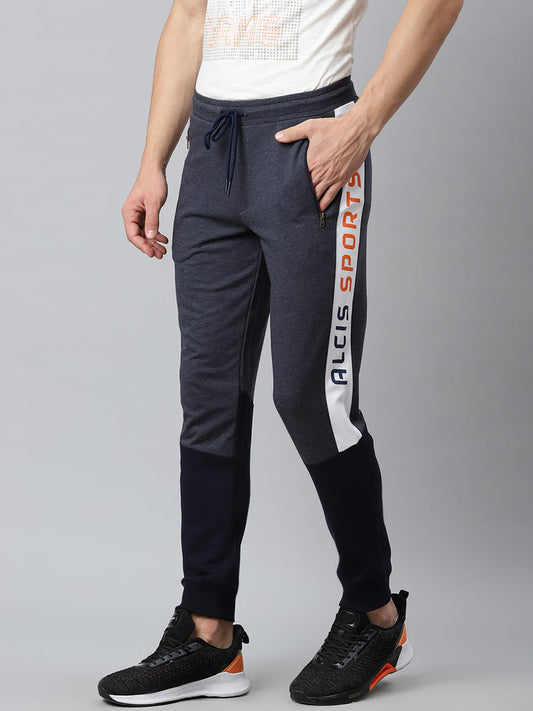 Alcis Men Navy Blue Black Colourblocked Slim Fit Joggers