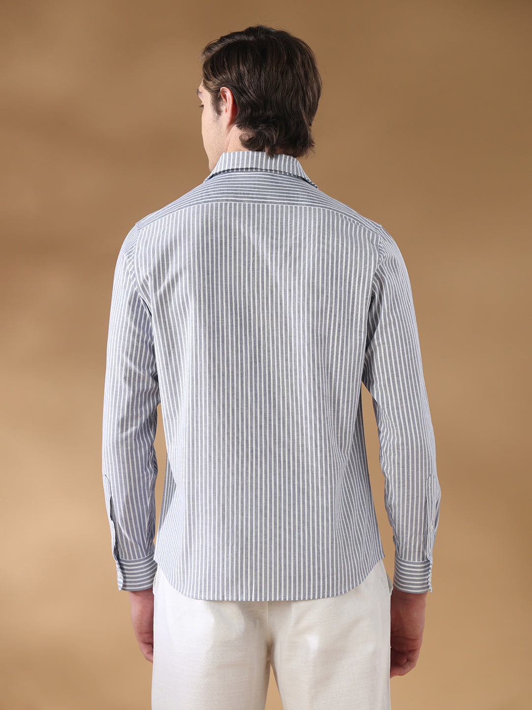 Blue Striped Casual Cotton Shirt