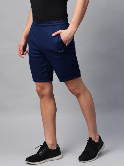 Alcis Men Navy Blue Solid Slim Fit Sports Shorts