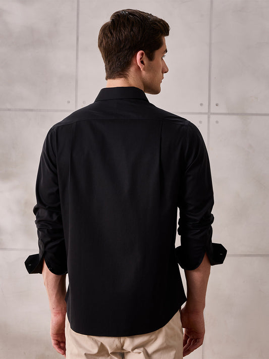 Black Regular Fit Solid Formal Cotton Non-Iron Shirt for Men (NOPIE)