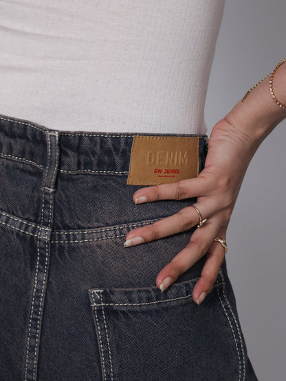 Burnt Blue Washed Wide Leg Jeans