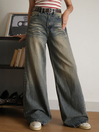 Grunge Blue Dirty Wash Super Wide Leg Jeans
