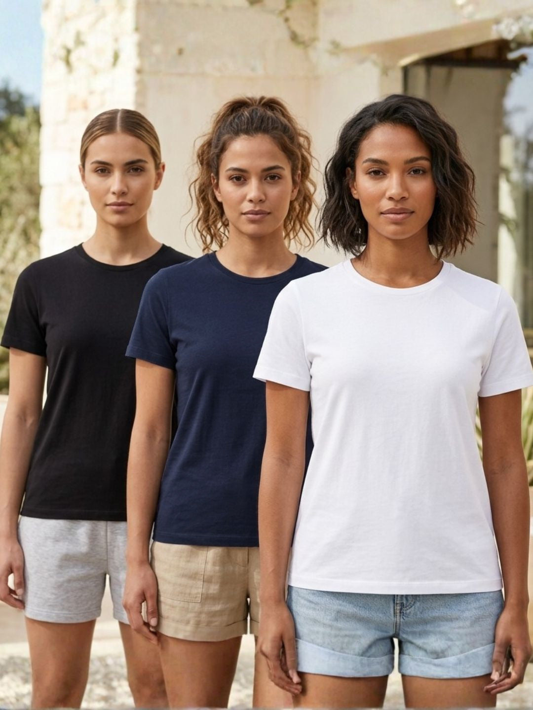 Womens Pack of 3 Solid Cotton Round Neck Regular Fit Sports T-Shirts