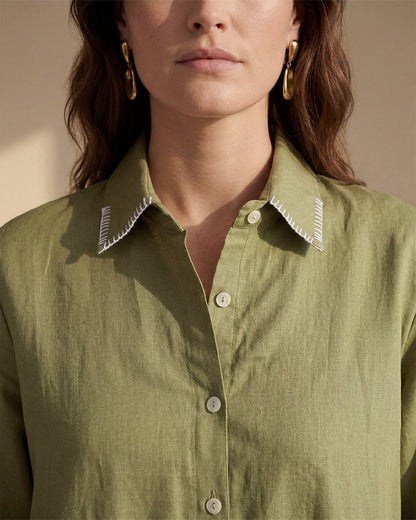 Green Linen Shirt Dress