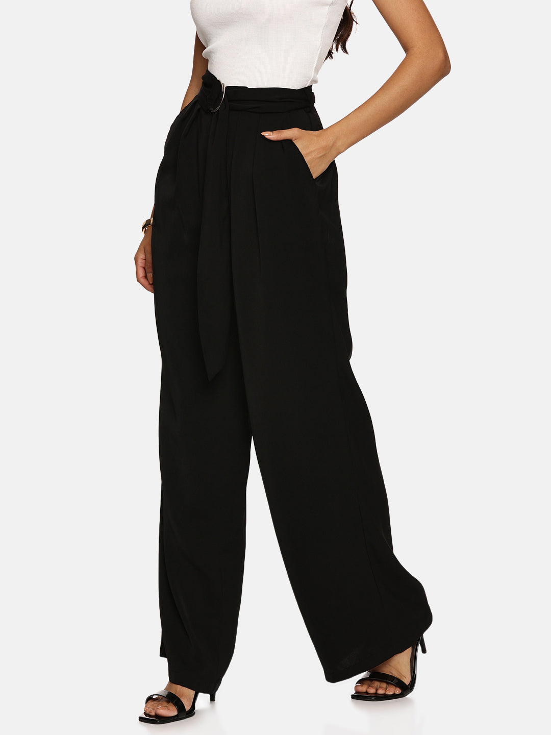 IS.U Black Wide Leg Belted Pant