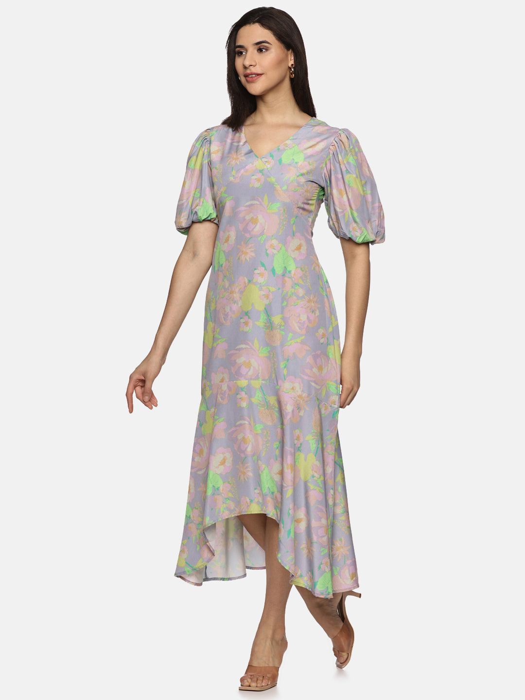 Buy purple printed midaxi dress for women 