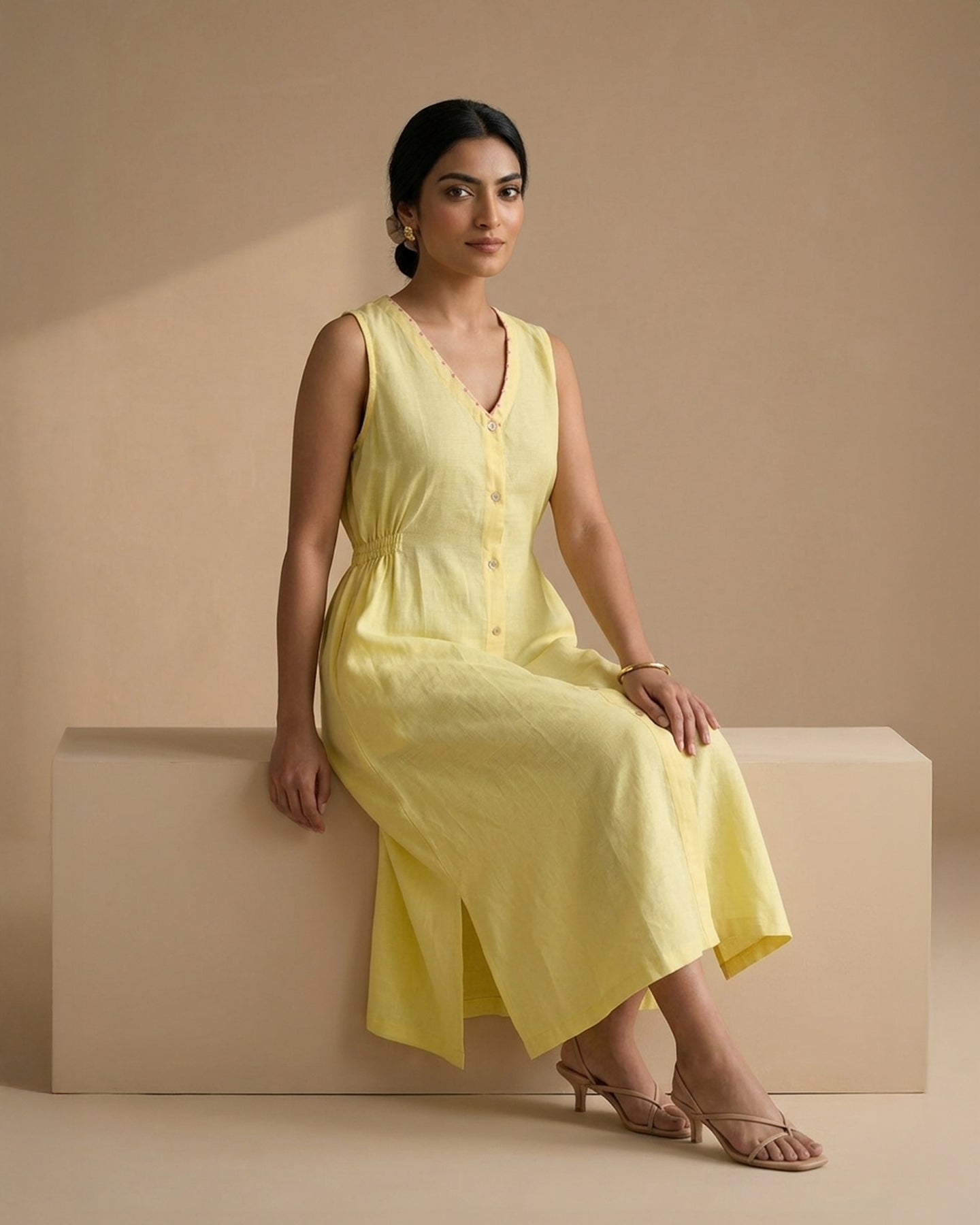 Yellow Midi Linen Dress