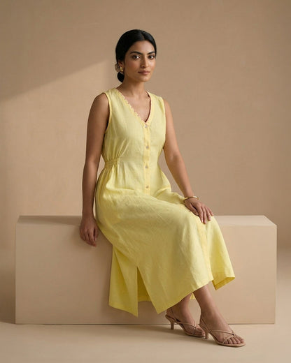 Yellow Midi Linen Dress