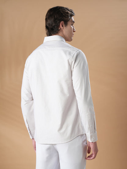 White-Beige Regular Fit Cotton Casual Shirt for Men (OPALE)