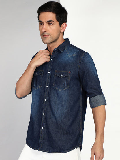 Kuons Avenue Men's Dark Denimax Blue Denim Casual Shirt