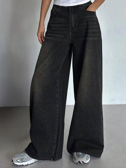 Rustic Black Tinted Super Wide Leg Jeans