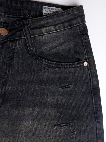 Rustic Black Tinted Ripped Wide Leg Jeans