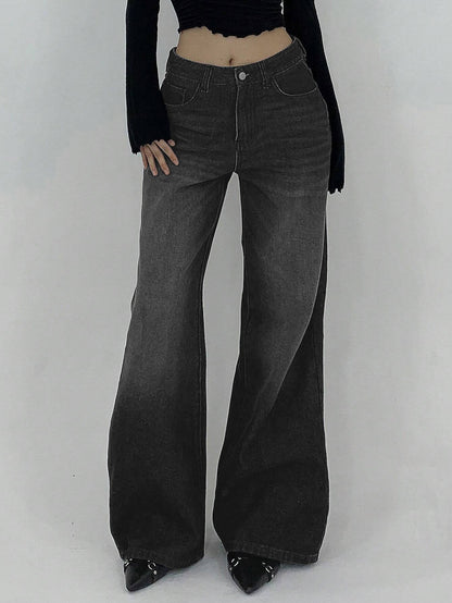 Space Black Washed Wide Leg Jeans