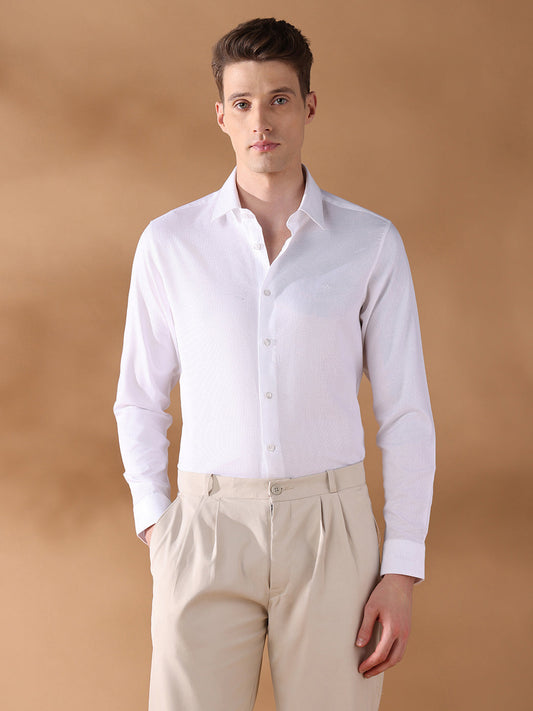 White Slim Fit Solid Formal Shirt for Men (FIANO)