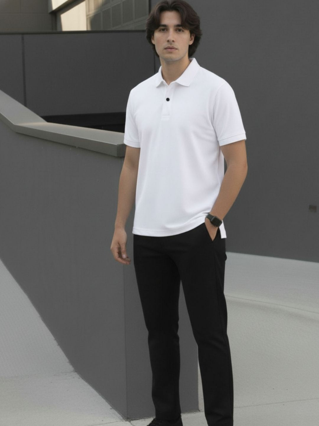 Men White Solid Cotton Polo Collar Half Sleeve Regular Fit T-Shirt