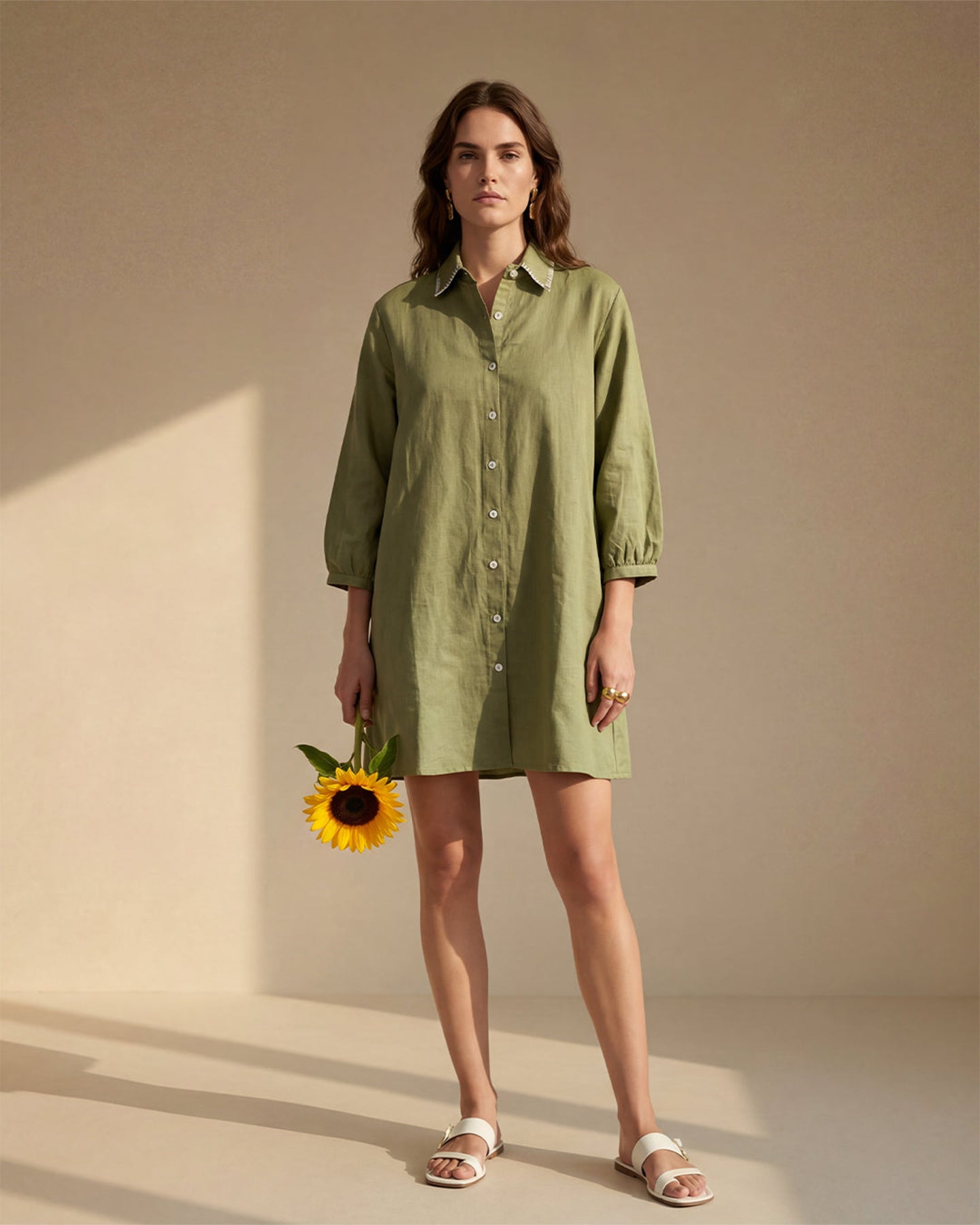 Green Linen Shirt Dress