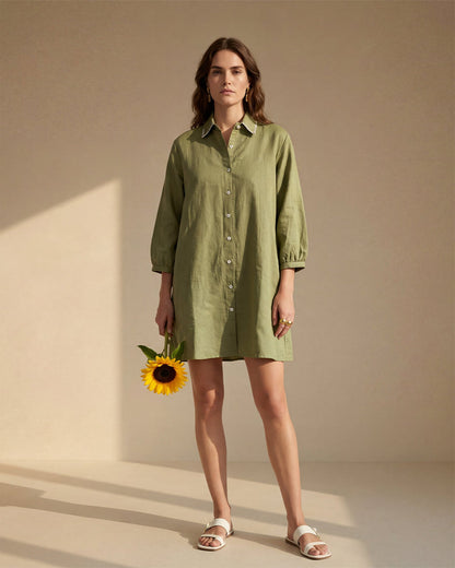 Green Linen Shirt Dress