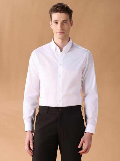 White Regular Fit Checked Formal Shirt for Men (CASSA)