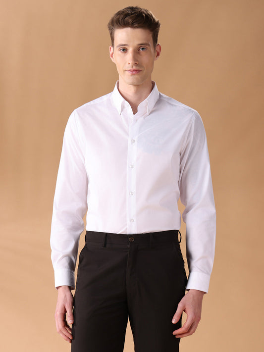 White Regular Fit Checked Formal Shirt for Men (CASSA)