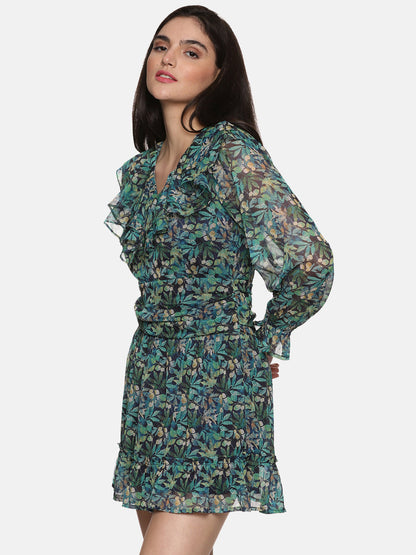 Buy Green Ruffle Mini Dress For Women