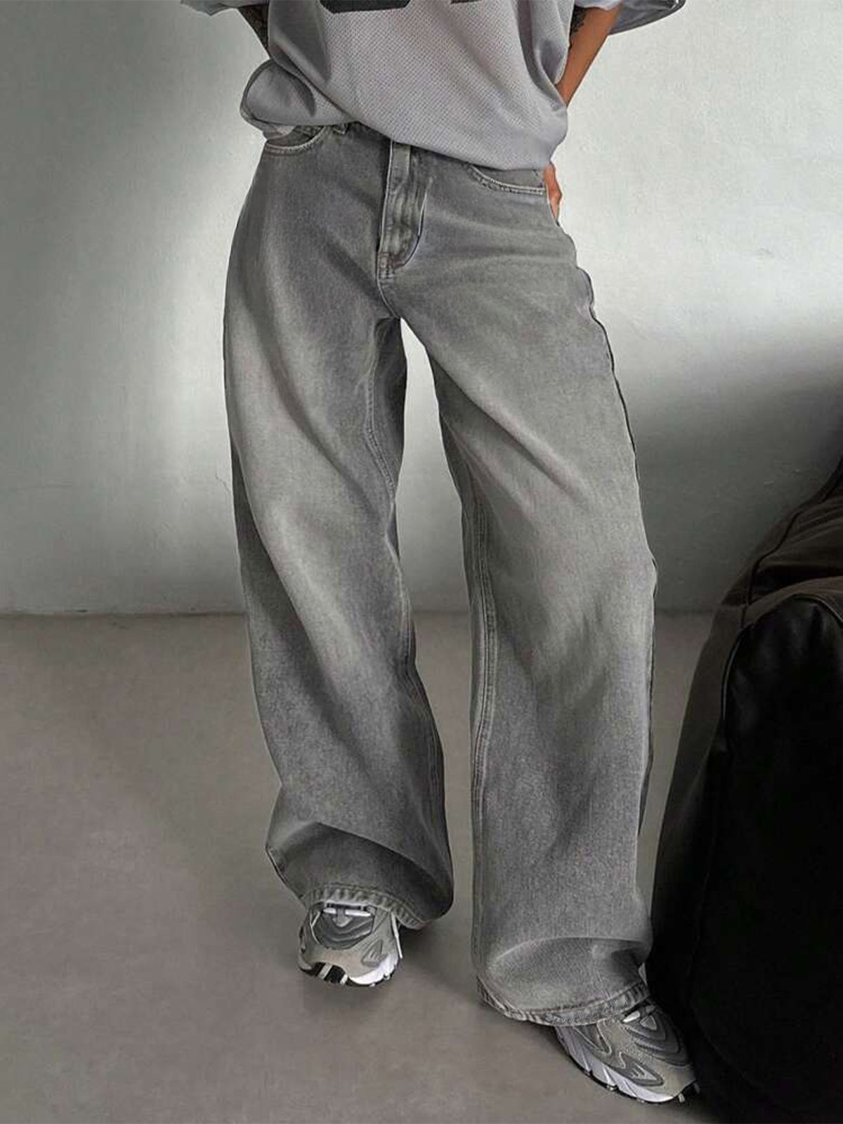 Comet Grey Washed Wide Leg Jeans