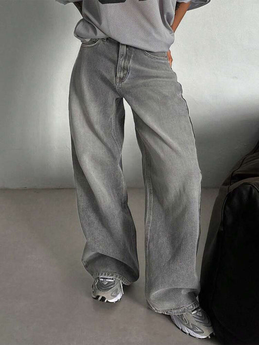 Comet Grey Washed Wide Leg Jeans