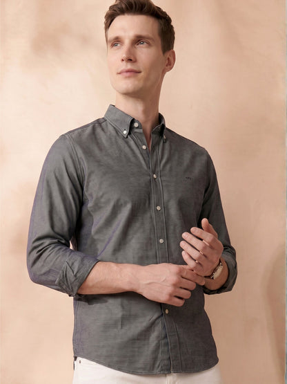 Regular Fit Grey Denim Solid Casual Shirt for Men (MARGI)