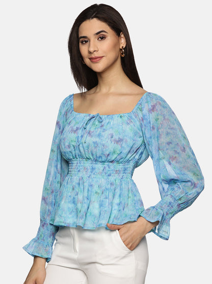 Buy Full Sleeve Peplum Top For Women In Blue