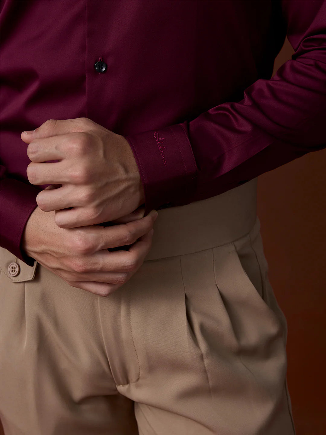 Maroon Slim Fit Solid Formal Satin Shirt