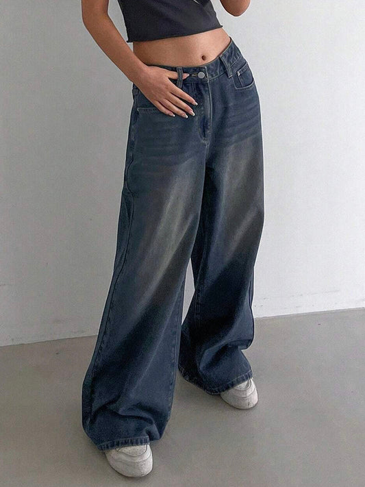 80s Street Blue Washed Super Wide Leg Jeans