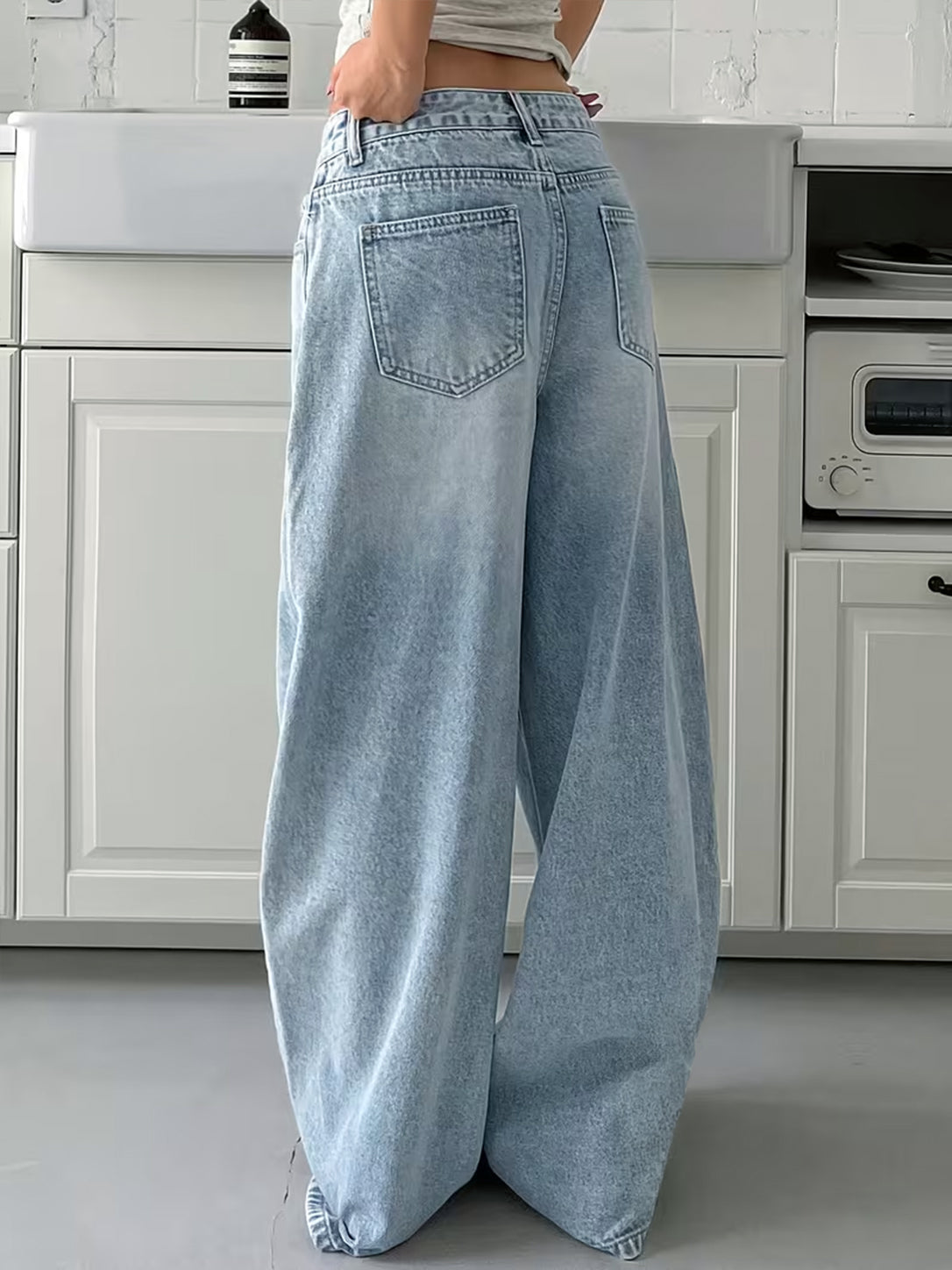 80s Ice Blue Washed Super Wide Leg Jeans