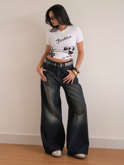 Grunge Black Ripped Ultra Wide Leg Jeans