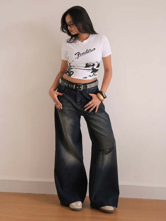 Grunge Black Ripped Ultra Wide Leg Jeans