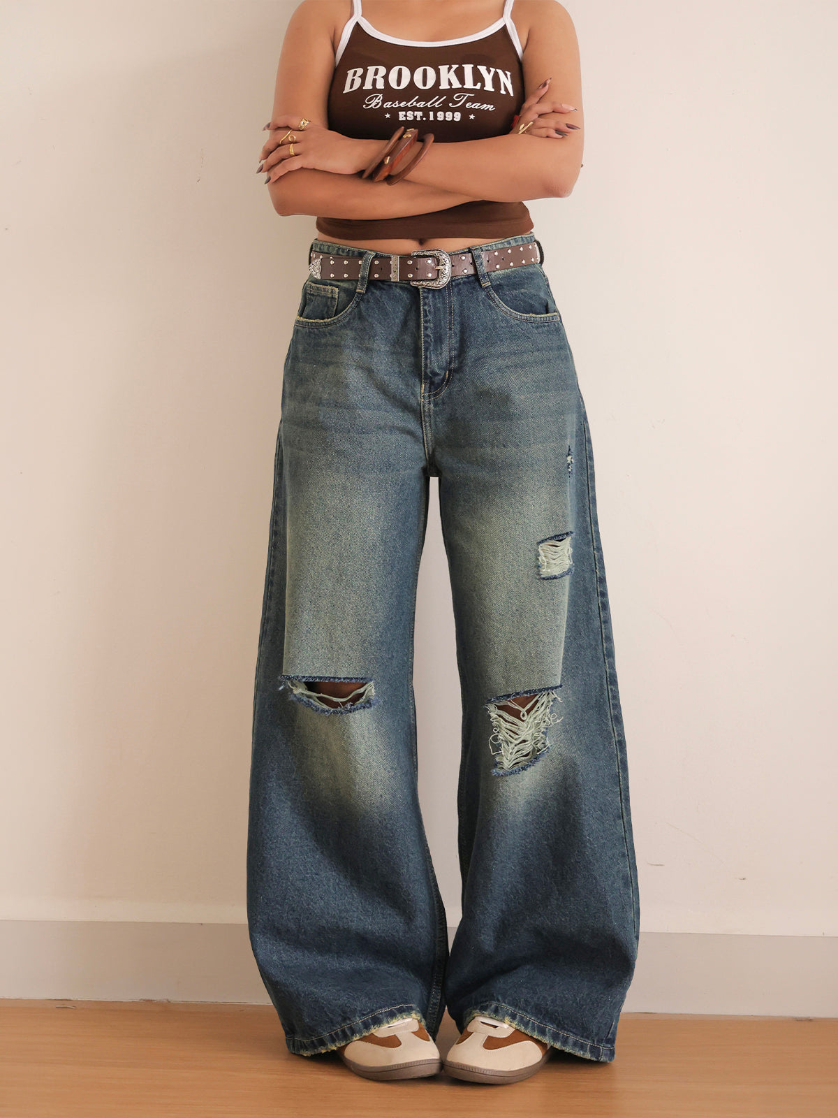 Northern Blue Ripped Ultra Wide Leg Jeans