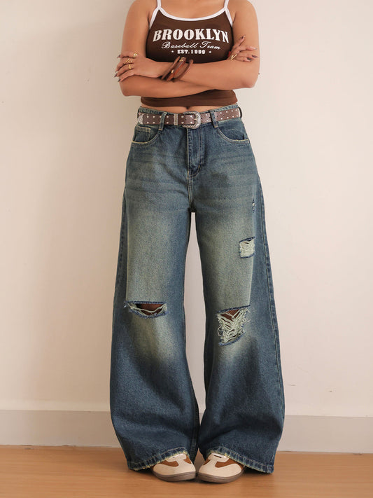 Northern Blue Ripped Ultra Wide Leg Jeans
