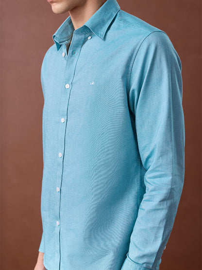 Teal Blue Regular Fit Solid Casual Cotton Shirt for Men (CRANE)