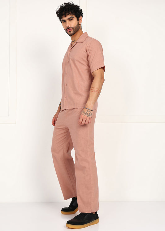 Men's Peach Linen Co-Ord Set