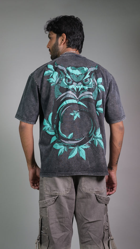 Owl Vision Dark Grey Acidwash Men’S Oversized T-Shirt Rustlines