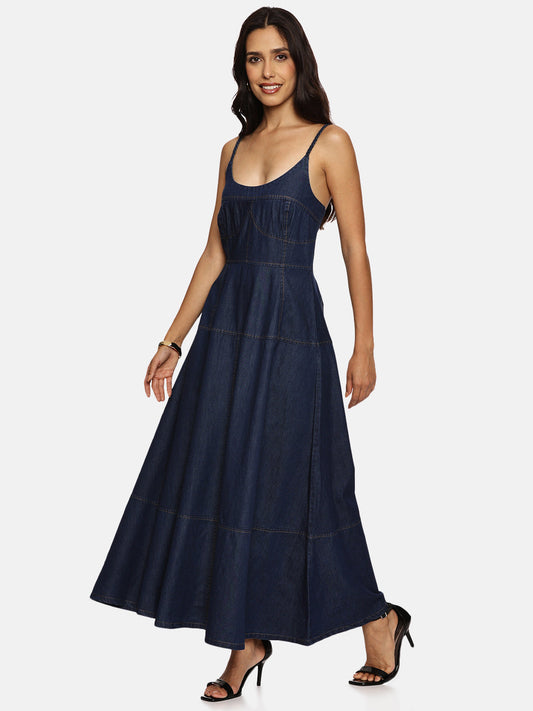 IS.U Dark Blue Denim Midaxi Dress