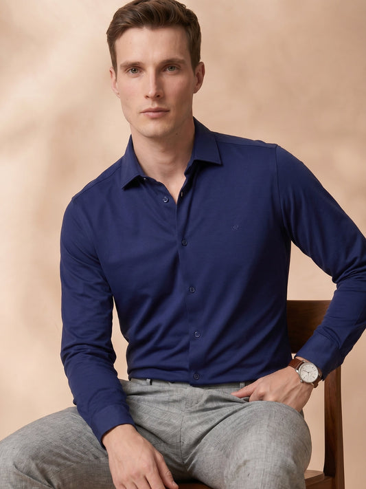 Slim Fit Navy Blue Solid Formal Shirt for Men (TOMNV)