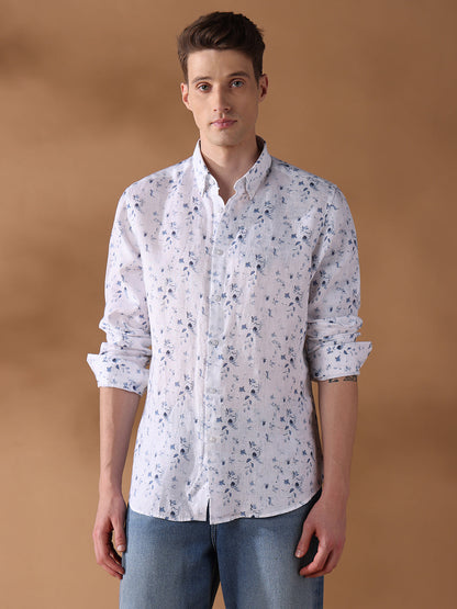 Navy Regular Fit Printed Casual Shirt for Men (LION)