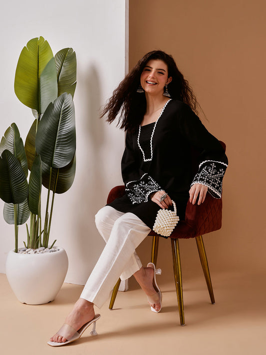 Barara Black & White Embroidered Kurta