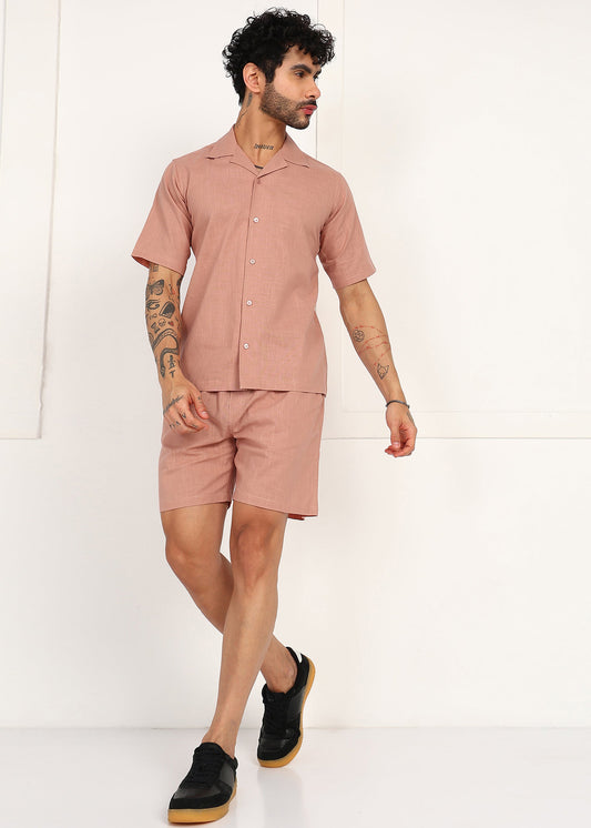 Men's Peach Linen Co-Ord Set