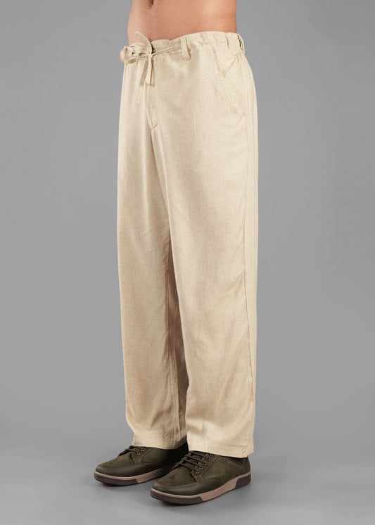 Raw Beige Linen-Blend Relaxed Pants for Men