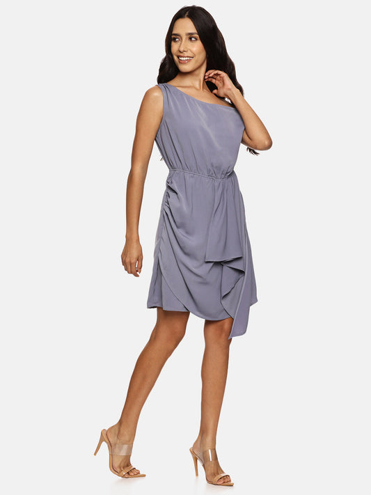 IS.U Solid Blue Granite Ruffle Dress