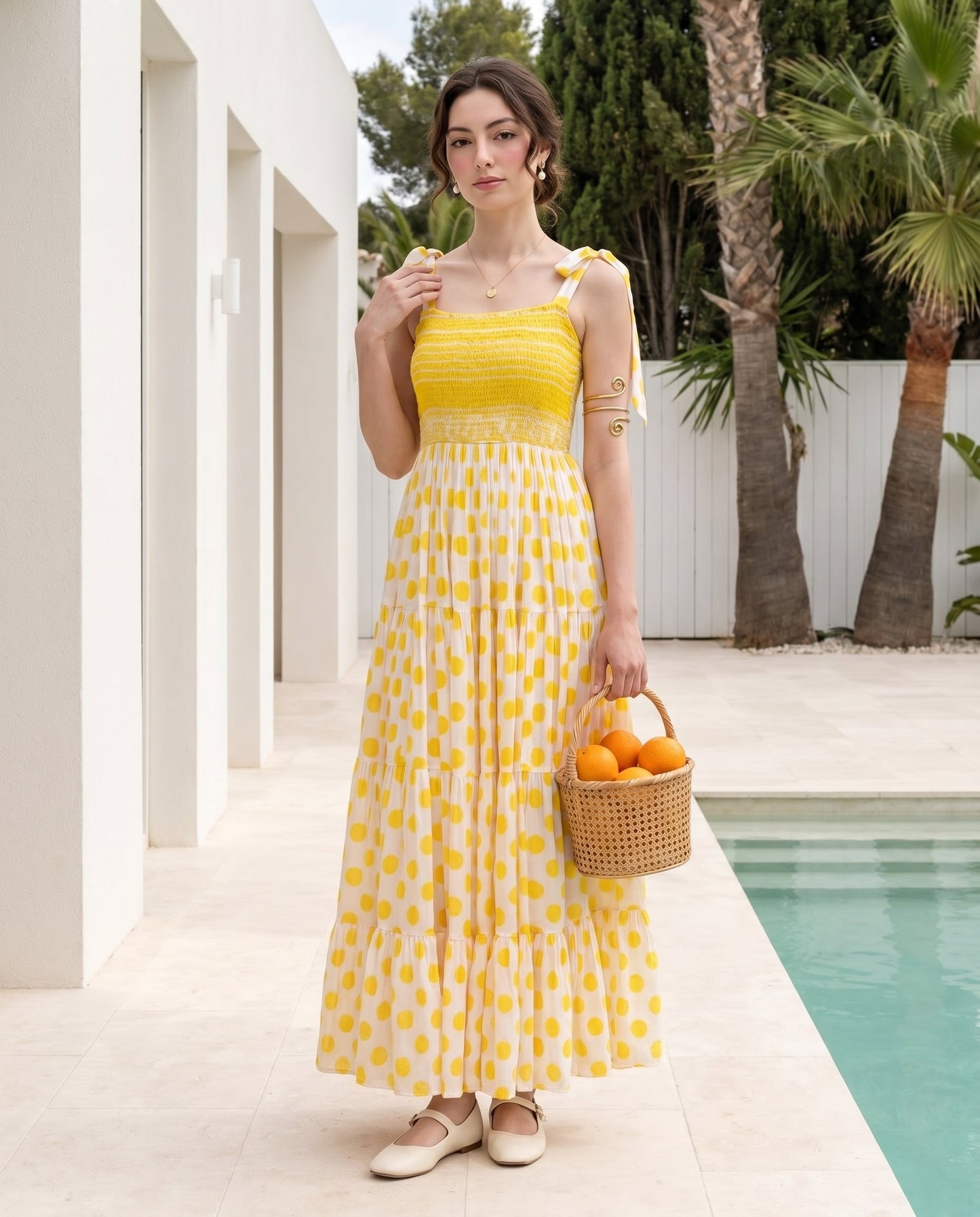 Yellow Smocked & Polka Dress